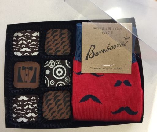 Moustache Socks and chocolate toffee squares dad gift
