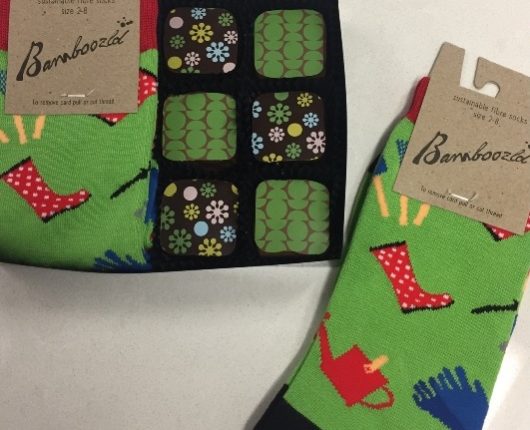 Gardening socks with toffee chocolate squares